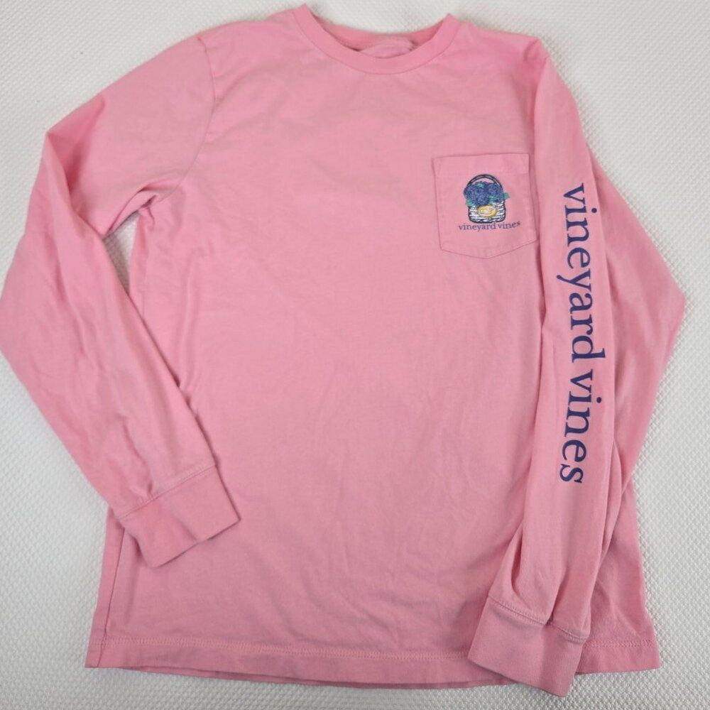 Vineyard Vines Pink Long Sleeve Graphic Tee Pocket Girls M Dog  Golden Retriever
